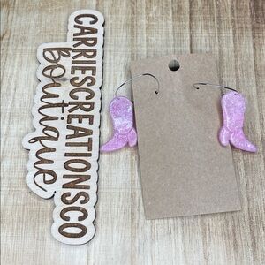 CarriesCreationsCo Pink Glitter Cowboy Boot Hoop Earrings